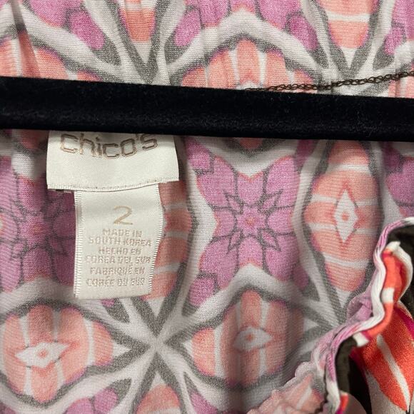 Chico's Off the Shoulder Pink Orange Geo Print Top Womens 12 - Picture 5 of 7